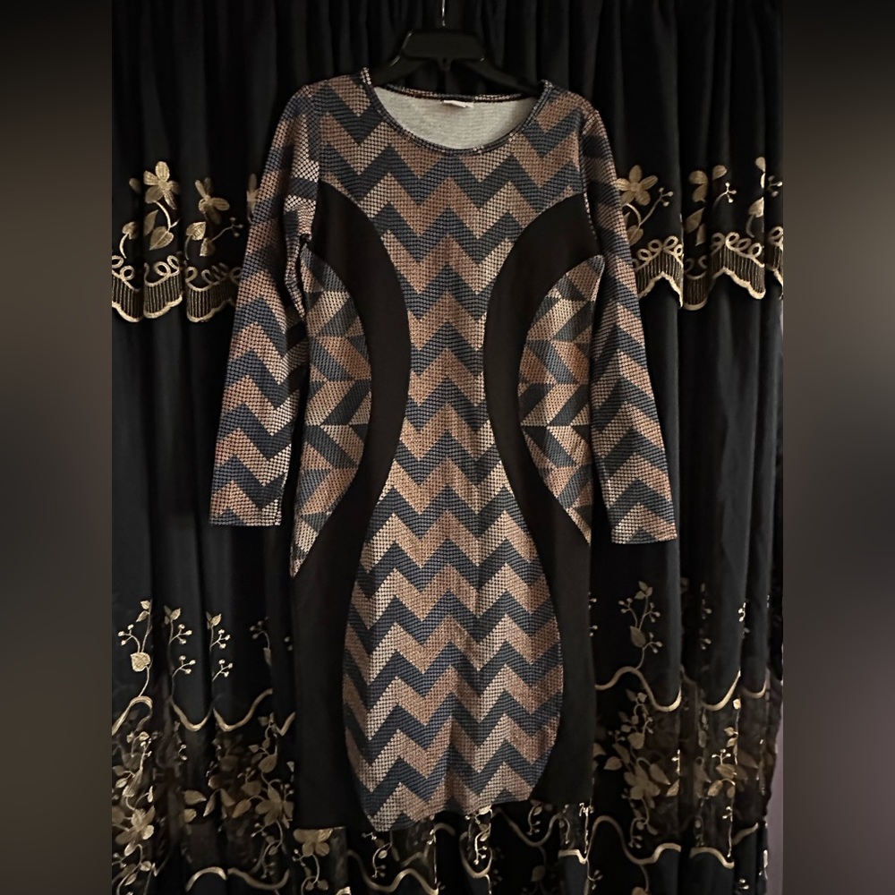LuLaRoe Asymmetrical Dress - Black and Brown Chevron
